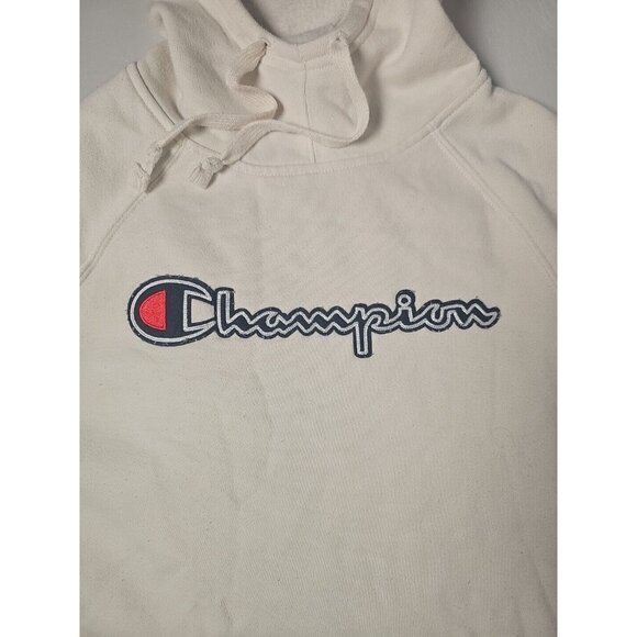 Champion Hoodie Size S White Blue Logo Kangaroo Pouch Long Sleeve Sweatshirt - Picture 4 of 8